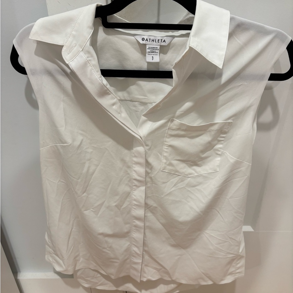 Athleta White Sleeveless Collared Shirt